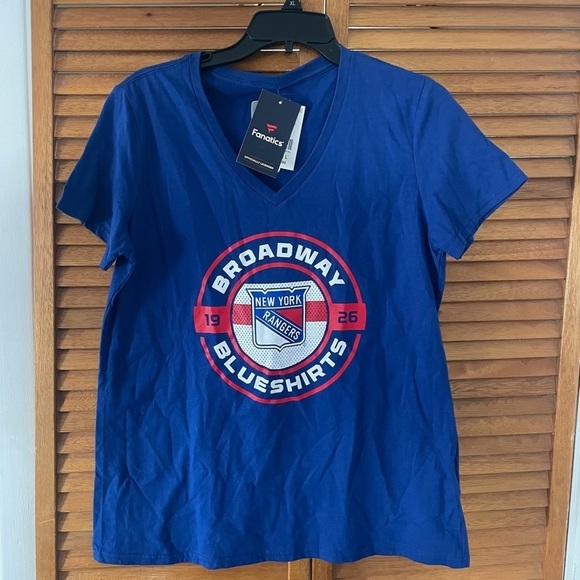 NHL Tops - NHL Women’s New York Rangers Local Slogan Blue V-Neck T-Shirt Sz L NWT